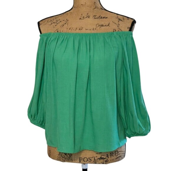 Topshop Bardot Off-Shoulder Short Sleeve Blouse Sz 6 Green - Picture 4 of 13